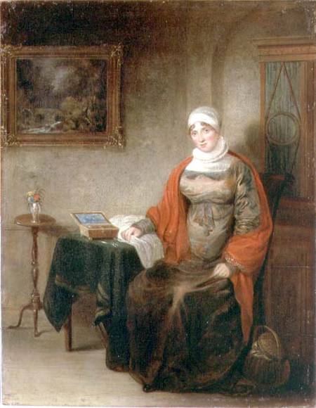 Portrait of Mrs John Crome Seated at a Table by an Open Workbox from Michael William Sharp