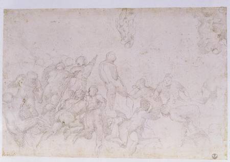 Preparatory sketch for the 'Battle of the Cascina' and two additional sketches from Michelangelo Buonarroti
