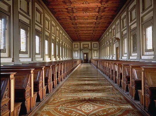 The Reading Room of the Laurentian Library, designed by Michelangelo Buonarroti (1475-1564), 1534 (p from Michelangelo Buonarroti