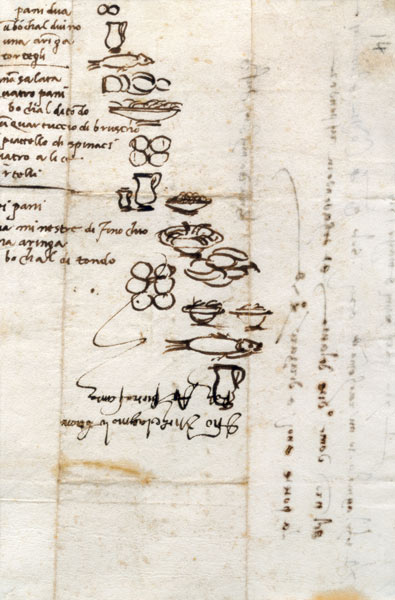 Three Different Lists of Foods Described with Ideograms from Michelangelo Buonarroti
