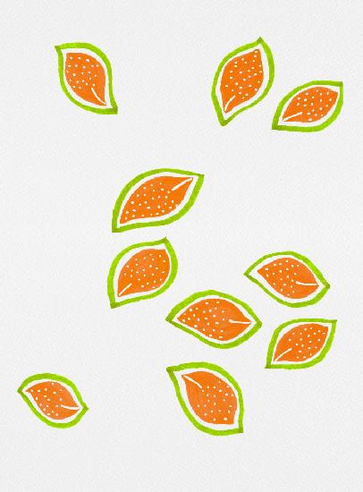 Melon Scattered Leaves Polka Dot 2