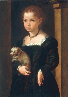 Portrait of a little girl with a dog