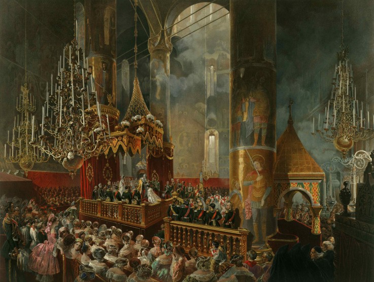 Coronation of Alexander II in the Dormition Cathedral of the Moscow Kremlin on 26 August 1856 from Mihaly von Zichy