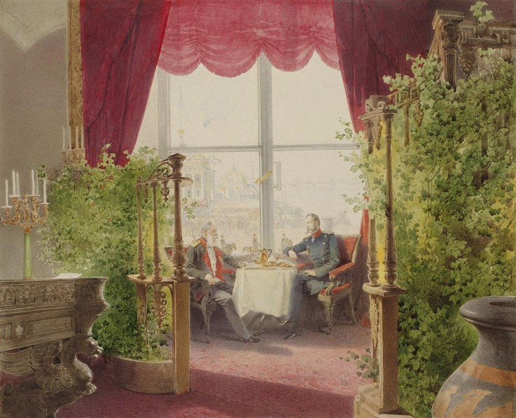 Breakfast of Emperors Alexander II and William I in the Winter Palace from Mihaly von Zichy