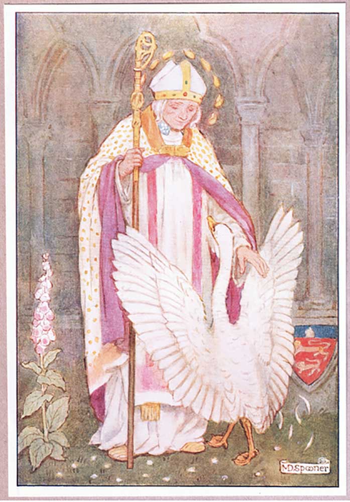 St Hugh and the white swan lithograph from Minnie Didbin Spooner