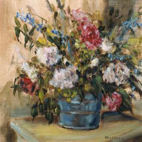 Flowers in a bucket (oil on canvas) 