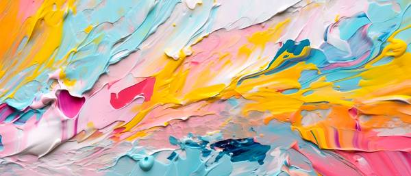 Abstraktes Gemälde mit leuchtenden Farben, abstrakte Acrylkunstwerk im Stil fließender Pinselstriche from Miro May