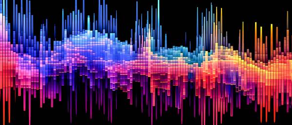 das farbenfrohe, lineare Muster elektronischer Wellenformen im Stil von Voxel-Kunst, Datenvisualisie from Miro May