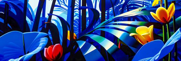 Ein leuchtend blauer Dschungel mit exotischen Pflanzen und tropischen Blumen from Miro May