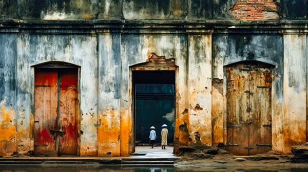 Menschen in der Altstadt von Hanoi. Alte Wände in Vietnam. from Miro May