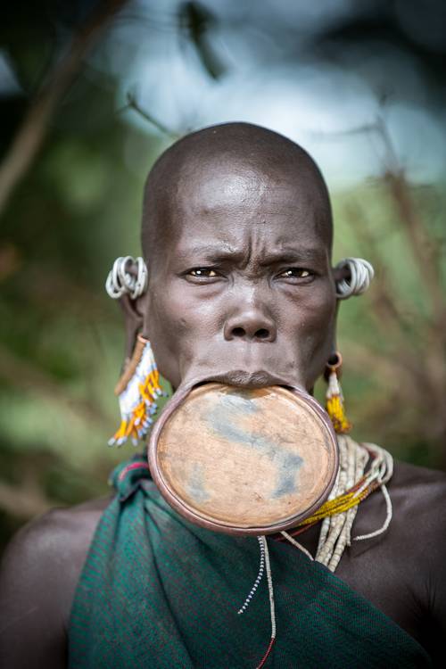 Porträt alte Frau aus dem Suri / Surma Stamm mit Lippenteller in Omo Valley, Äthiopien, Afrika from Miro May