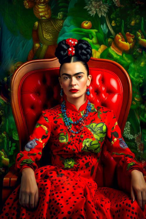  Porträt von Frida Kahloin einem roten Kleid mit grünen Akzenten. from Miro May
