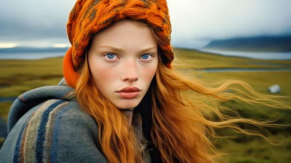 Portrait einer wunderschönen Frau in Island. Rothaarige Frau und die Landschaft from Miro May