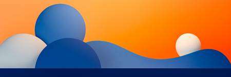 Abstrakte Landschaft aus bunten geometrischen Figuren in orange, blau und weiss