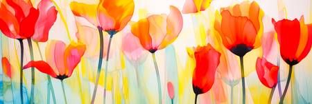 Bunte Tulpen auf einer Sommerwiese. Bunte Blumen