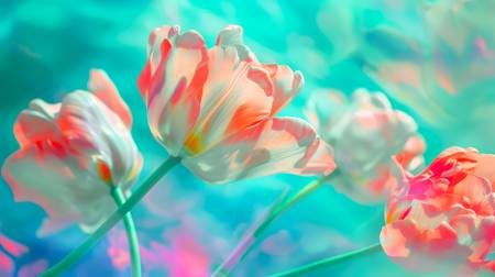 Weissrote Tulpen auf blauem Hintergrund