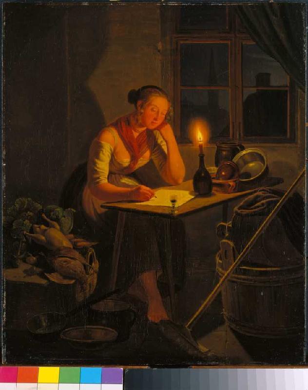 Young maid at the letter letter at candlelight from Moritz Müller