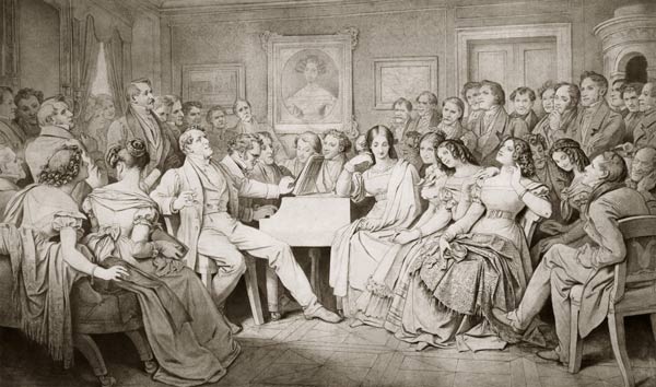 An Evening at Baron von Spaun's: Schubert at the piano among his friends from Moritz von Schwind