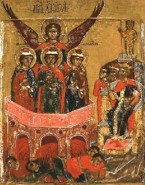 Russian icon depicting Shadrach, Meshach and Abednego in the Fiery Furnace