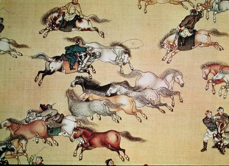 Voyage of Emperor Qianlong (1736-96) detail from a scroll, Qing Dynasty from Mou-Lan