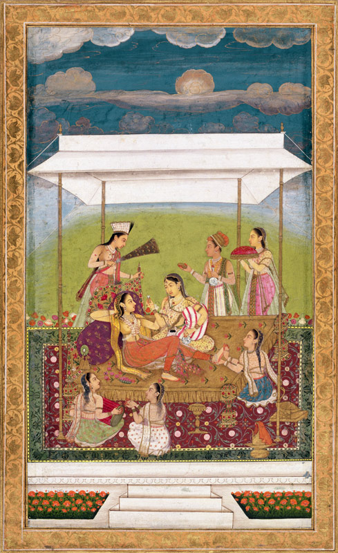 Ladies listening to music in a garden, from the Small Clive Album from Mughal School