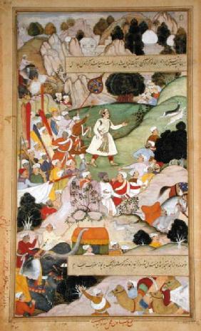 Emperor Akbar's pilgrimage to Ajmir to give thanks for the birth of Prince Mirza Salim in 1569, from