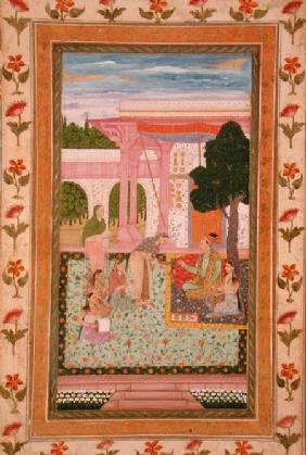 Emperor Jahangir (1569-1627) with his consort and attendants in a garden, from the Small Clive Album