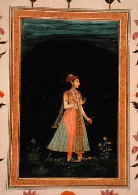 Lady holding a wine flask and glass at night, from the Small Clive Album