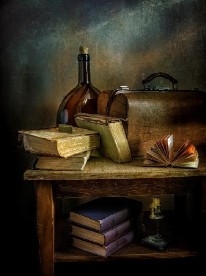 still life with books.