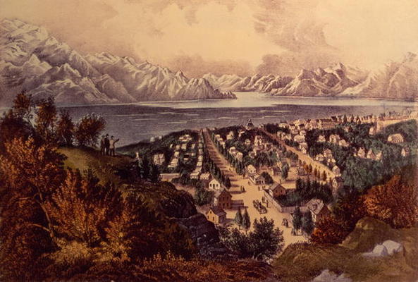 Great Salt Lake, Utah (colour litho) from N. Currier