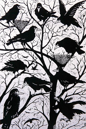 Rooks, 1998 (woodcut)  from Nat  Morley