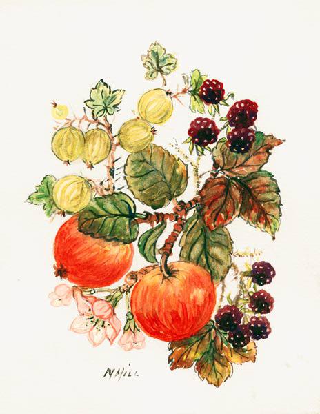 Brambles, Apples and Grapes (w/c on paper) 