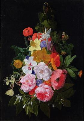A Swag of Roses and other Flowers Hanging from a Nail (oil on canvas)
