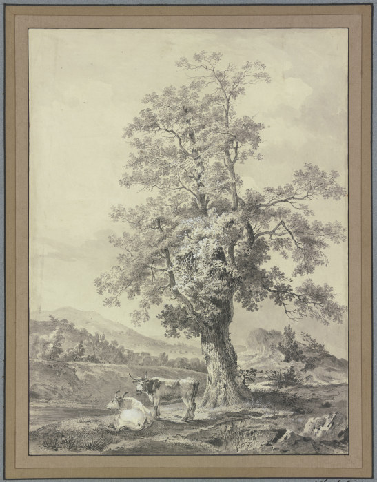 Alter Eichenbaum, unter dem sich zwei Rinder aufhalten from Nicolas Henri Joseph de Fassin