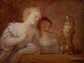 Two girls have her little dog danced from Nicolas Lancret