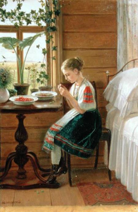 Girl Peeling Berries from Nikolai Mikhailovich Bykovsky