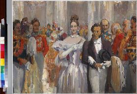 Alexander Pushkin with his wife at the ball