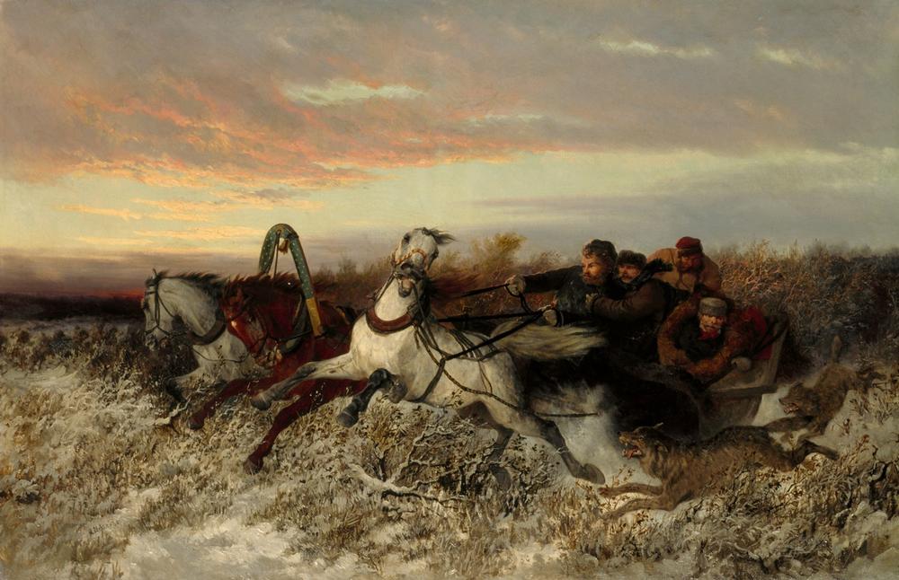 Sleigh ride, followed by wolves from Nikolai Jegorjewitsch Swertschkow