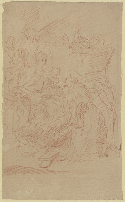 Vor der von Engeln umgebenen Madonna kniet rechts ein heiliger Mönch (Franziskus?) from Nikolaus Gottfried Stuber