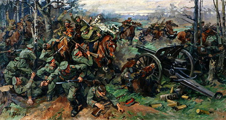 The Russian Cavalry Charging the German Artillery in 1915 (oil on canvas) from Nikolay Yakovlevich Borisov
