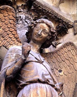 Detail of one of St. Nicaise's angels, sculpture from exterior west facade, 14th century (stone) (se from 