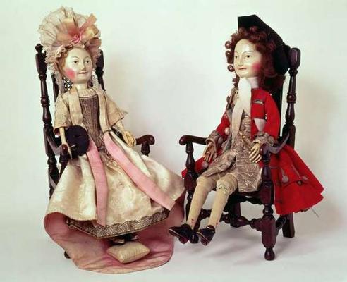 31:Lord and Lady Clapham, wooden dolls made in the William and Mary period, late 17th, c.1680s (see from 
