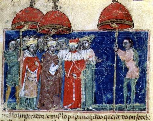 Codex Correr I 383 Pope Alexander III (1105-81) presents the parasol to Doge Sebastiano Ziani, Venet from 