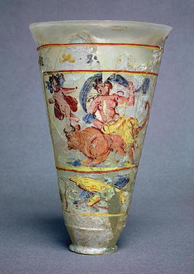 Vase with painted decoration depicting Europa and the Bull, Roman (glass) (see also 98005) from 
