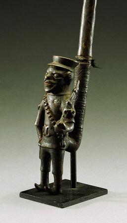 A Cameroon Brass Pipe, Of Bamun Style Depicting A Bearded German Soldier from 