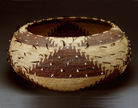 A Fine And Large Pomo Gift Basket Of Willow, Redbud And Sedge Root With Attached Quail Feathers And from 