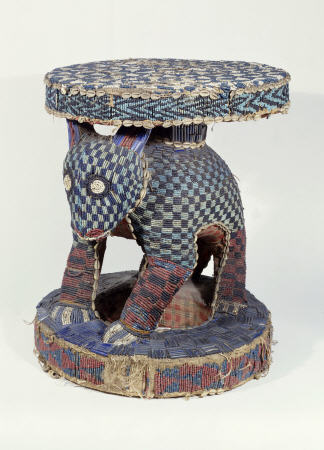 A Fine Cameroon Beaded Stool, The Support Carved As A Leopard, 19th Century from 
