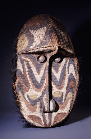A Large Iatmul Woven Rattan Gable Mask, Of Oval Form With Projecting Forehead from 