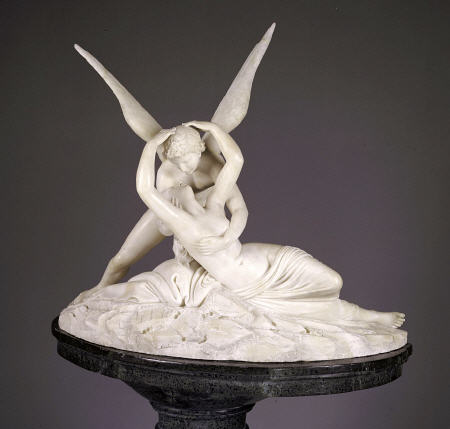 An Italian Alabaster Group Entitled Cupid And Psyche, On Marble Pedestal After Antonio Canova (1757- from 