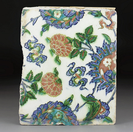 An Iznik Polychrome Pottery Tile, Ottoman Turkey, Late 16th Century 10 In from 